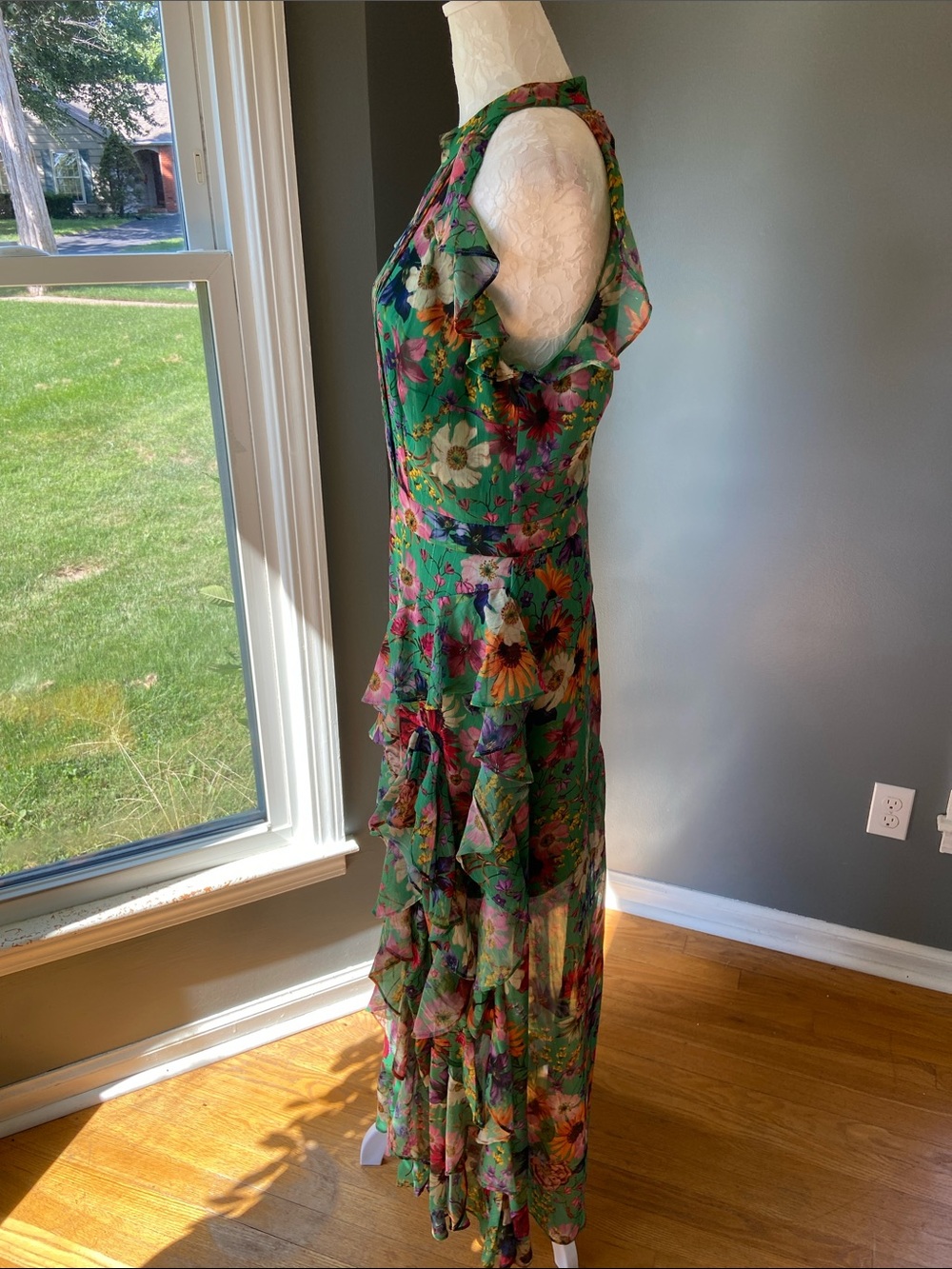 Betsy & Adam Green Floral Ruffle Halter Maxi Dress - Picture 10 of 14
